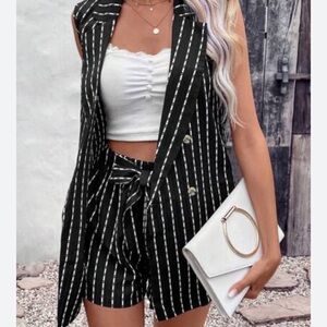 SHEIN black, white stripe sleeveless vest and shorts set, M